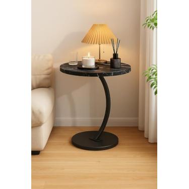 Imagem de Mesa De Canto Para Sofás E Poltronas Compacta E Elegante Com Kit Para Instalação Ideal Para Ambientes Modernos (Mesa Curvada Preto)
