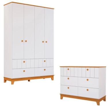 Imagem de Conjunto Biscoito Roupeiro 4 Portas e Cômoda 6 Gavetas - Loja DoceLar,