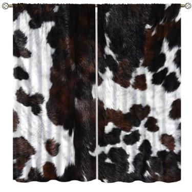 Imagem de Cortinas com estampa de vaca, rústica, retrô, fazenda, castanha, pele de animal, estampas, blecaute, bolso para varão, tratamentos de janela, cortinas para quarto, sala de estar, cozinha, 106 x 113 cm