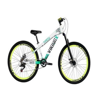 Imagem de Bicicleta Vikingx Aro 26 Branco Verde 1x7 Câmbio shimano aro vmaxx Ama