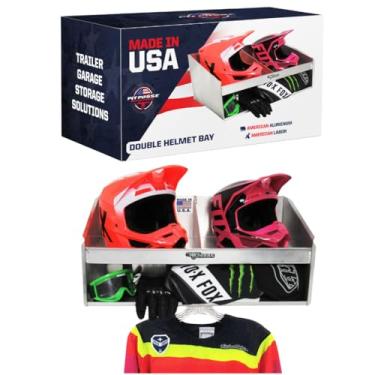 Imagem de Pit Posse 448 Trailer Gabinete Capacete Bay Suporte Duplo com Prateleira - Feito nos EUA - Loja de Trailer de Corrida Fechada Garagem Organizador de Alumínio - Armazenamento de Capacete de Motocicleta