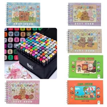 Imagem de Kit Caneta Touch Ponta Dupla Estojo 120 Cores + Caderno