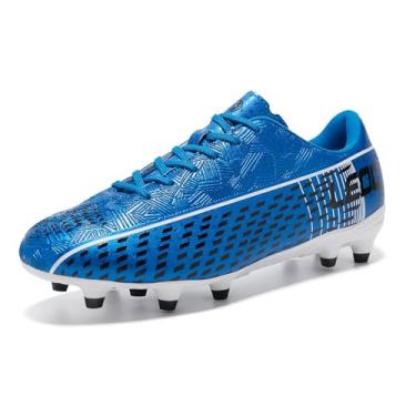 Imagem de LEOCI Chuteiras de futebol masculinas e femininas unissex para uso ao ar livre botas de rúgbi firmes, Azul royal e preto, 36 BR