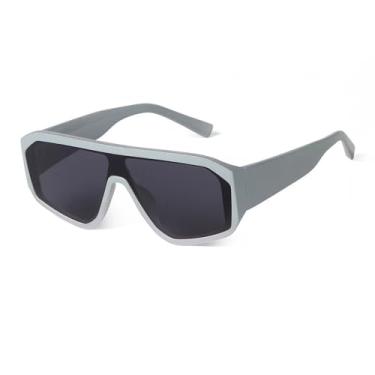 Imagem de Óculos de sol femininos retangulares com lentes espelhadas UV400Trend BigMen Shades, óculos de sol com parte superior plana e retangular, C10