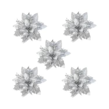 Imagem de Flores de Glitter Artificiais para Árvore de Natal - Decoração de Nata