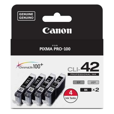 Imagem de Canon CLI-42 ChromaLife Pacote econômico (2 fotos pretas, 1 cinza e 1 cinza claro) compatível com PIXMA PRO-100