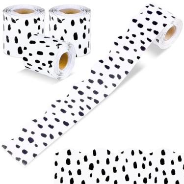 Imagem de Aodaer 3 rolos de 30 m de pontos pintados de preto bordas de quadro de avisos recortado acabamentos de borda decorativa de bolinhas para sala de aula acabamento de borda de boletim de volta às aulas