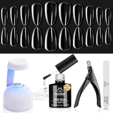 Imagem de beetles Gel Polish Kit De Unhas Almond Com Cola 5 Em 1, Conjunto Extensão Fácil Pré-Moldado, Pontas Transparentes Média E Lâmpada Uv, Cortador Acrílico, Presentes Diy Para Mulheres