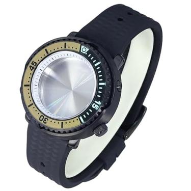 Imagem de FEIYASHI Caixa de relógio de vidro de cristal de safira preta, 100 m, à prova d'água, aço inoxidável para NH34 NH35, movimento atum, tartaruga, relógio enlatado, 14 NH35 movimento + anel branco, Caixa