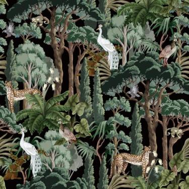 Imagem de Papel de parede selva tropical, 45 cm x 395 cm, à prova d'água, removível, leopardo, macaco, guindaste, águia, papel de contato autoadesivo para sala de estar, quarto, banheiro, armário de parede