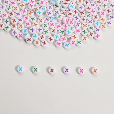 Imagem de 300 contas de letras, 4 x 7 mm contas acrílicas com letra X do alfabeto para joias e fabricação de pulseiras (branco e colorido)
