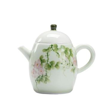 Imagem de Conjunto de chá Gongfu pintado à mão boutique – Asagao de verão em esmalte verde macio, inclui mini bule, Gaiwan, xícaras de chá, bandeja de bule de chá e Jianshui, conjunto de presente de cerimônia