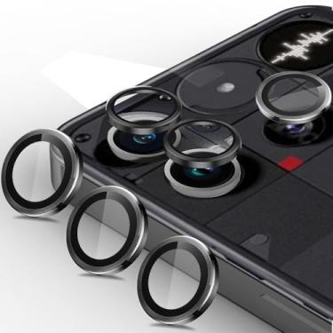 Imagem de Luchantle Conjunto com 2 protetores de lente para câmera Nothing Phone 3, vidro temperado 9H, acessórios de decoração de anel de metal (preto)