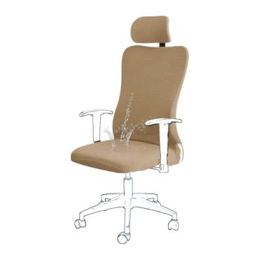 Imagem de Conjunto de capas de cadeira ergonômicas com capa de apoio de cabeça elástica e repelente de água para poltrona de escritório (marrom claro)