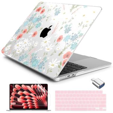 Imagem de Batianda Capa para MacBook Air 13 polegadas 2025 M4 2024 2022 modelo A3240 A3113 M3 A2681 M2, capa protetora para teclado e protetor de tela e adaptador USB-C, flor branca