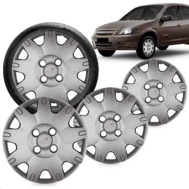 Imagem de Kit 4 Calotas Celta Prisma 08 A 12 Aro 14 Prata Cubo Baixo Grid