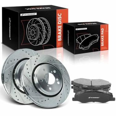 Imagem de A-Premium Kit De Rotores Freio A Disco Dianteiros Perfurados E Ranhurados 12,60" (320 Mm) + Pastilhas Cerâmica Compatíveis Com Modelos Honda Selecionados - Odyssey 2018-2023, Conjunto 6 Peças