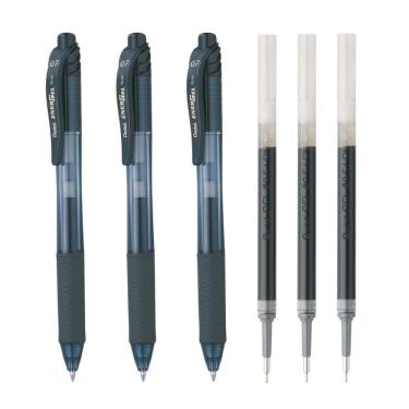 Imagem de Kit Com 3 Canetas Pentel Energel 0.7 Com 3 Refis Preto