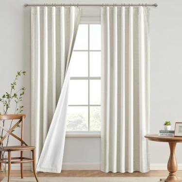 Imagem de Cortinas blackout de linho natural 274 cm de comprimento, conjunto de 2 painéis para quarto, com isolamento térmico, 100% cortinas blackout, ganchos plissados, cortina de janela para escurecimento de
