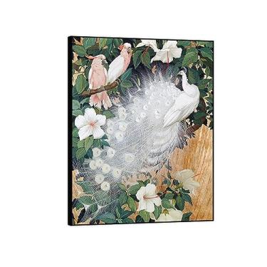 Imagem de Pintura famosa arte de parede - pavão branco e papagaio-animal impressão em tela - pintura de arte para decoração de parede de sala de estar - pôster de reproduções 90 x 117 cm 35 x 46 polegadas