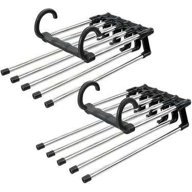 Imagem de Kit Com 2 Cabides Multifuncional Para Calças Em Aço Inox, Espaços Horizontal Vertical,Cabide Multifuncional Dobrável Organizador,Cabide Calças Multiuso Cabideiro