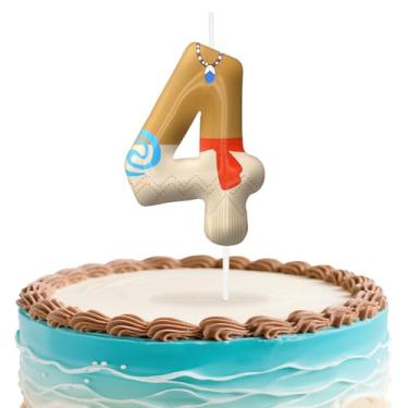 Imagem de Velas de aniversário número 4 do Havaí, topo de bolo com tema de ilha para meninos e meninas, decorações de aniversário, suprimentos de festa, velas numéricas para decoração de festa