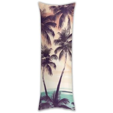 Imagem de Capa de travesseiro de corpo com estampa de palmeira ultra macia e respirável 137 x 50 cm, fronha decorativa com zíper oculto para sofá de quarto