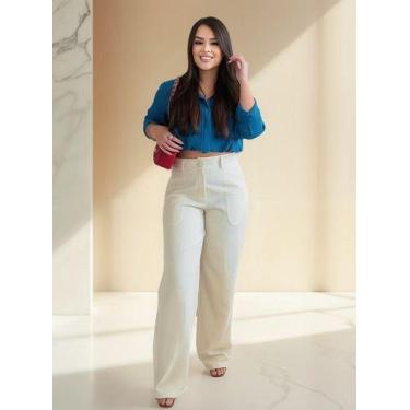 Imagem de Calca Alfaiataria Feminina Wide Leg Calça Zra Pantalona - Raphaela  Me