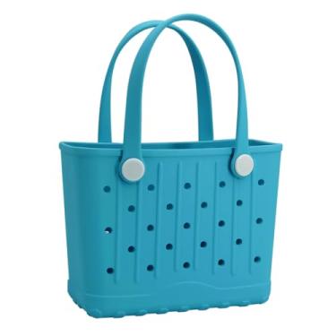 Imagem de GBB Bolsa de praia de borracha pequena bolsa de praia impermeável ao ar livre, bolsa de viagem portátil para esportes, piscina, atividades ao ar livre, Lago azul, Bolsa aberta para uso diário