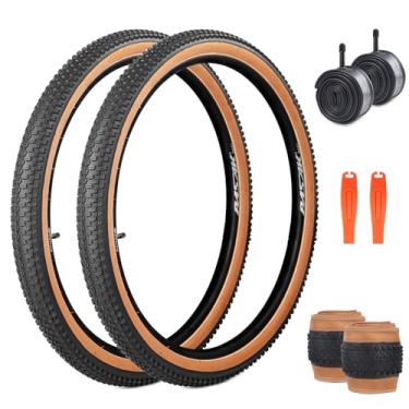Imagem de ZUKKA Pneu de bicicleta 27,5 x 2,125 pacote com 2 pneus de bicicleta de montanha pneu de substituição dobrável para MTB Mountain Bike, crianças (marrom, 27,5 x 2,125/2 pneus + 2 tubos + 2 alavancas)