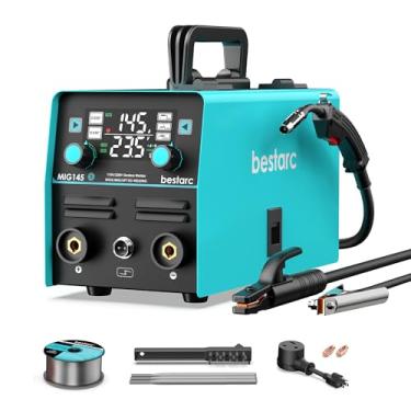 Imagem de bestarc Soldador Mig 145A, Soldador Mig Com Núcleo De Fluxo Sem Gás 110V/220V/Lift Tig/Stick 3 Em 1 Máquina De Solda Synergic Mig145 5Gen, Soldador De Fluxo Portátil Com Tela Digital