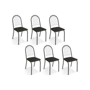 Imagem de Kit 6 Cadeiras de Cozinha Noruega C077 6 Un Preto Fosco/Courano Preto 110 - Kappesberg