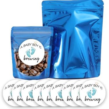 Imagem de Conjunto de 50 sacos de lembrancinhas de café A Baby Is Brewing Coffee, sacos de café para chá de bebê, bolsas de zíper para revelação de gênero, suprimentos de presentes de doces de donuts