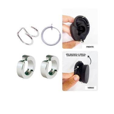 Imagem de Kit Brinco Argola Pressão Prata Piercing Cartilagem Encaixe