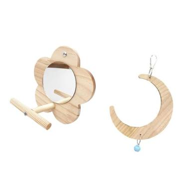 Imagem de ShengQuanHao Balanço de Madeira para Periquito, Galho de Pássaro, Gaiola Multiuso, Brinquedo para, Anel Pendurado em Forma de Lua para Calopsitas E Periqu, S