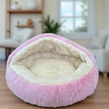 Imagem de CAMINHA PET NUVEM COBERTA G FECHADA CAMA PLUSH CASINHA TOCA FORMATO DONUT ROSQUINHA REDONDA NINHO CASA PELUCIA FUNDO ANTIDERRAPANTE PET CACHORROS E GATOS 60CM (ROSA)