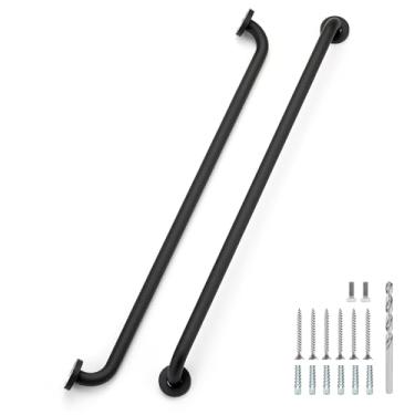 Imagem de Barras de apoio de 81 cm para chuveiro, alças de chuveiro antiderrapantes para idosos trilho de mão de vaso sanitário de aço inoxidável (preto, pacote com 2)