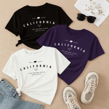 Imagem de Kit com 3 Camisetas Estampa California Golden State Modinha Nova Linda