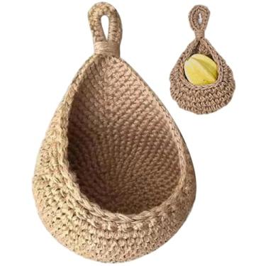 Imagem de Cesta de frutas para pendurar, 14 x 20 x 10 cm, boho em forma de gota, organizador de armazenamento de tecido de corda de algodão com economia de espaço, para vegetais, frutas, batata e cebola|