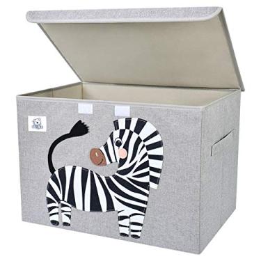 Imagem de CLCROBD Baú de brinquedo infantil grande dobrável com tampa flip-top, organizador/caixa/cesto/porta-malas de tecido dobrável para bebês, crianças e berçário (zebra)