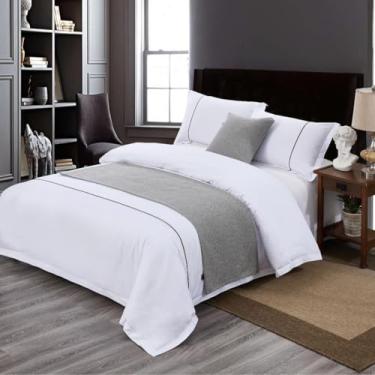 Imagem de Cachecol de cama simples cor sólida tamanho solteiro/queen/king size moderno para cama corredores e cachecóis algodão e linho proteção de cama para hotéis decoração de casa - cinza||50 x 180 cm (cama