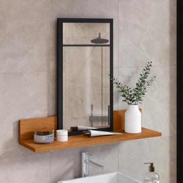 Imagem de Espelheira Mell para Banheiro com Prateleira 60cm – Armário Suspenso Organizador com Espelho Decorativo (preto/nature)