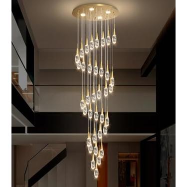 Imagem de Lustre moderno grande de 36 luzes de 197 polegadas de LED, luminárias de teto alto, para hall de entrada, luzes reguláveis com controle remoto para sala de estar, pingente de teto brilhante dourado