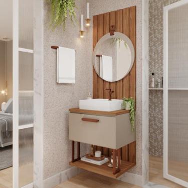 Imagem de Gabinete Suspenso com Cuba, Painel Ripado e Espelheira 60cm Mari Espre