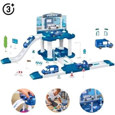 Imagem de Pista Estacionamento de Brinquedo Policial 40 Peças com 2 Carrinhos He