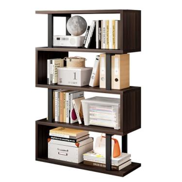 Imagem de SORCEDAS Estante geométrica em forma de S prateleira industrial para sala de estar, quarto e escritório (preta, 4 camadas)