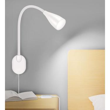 Imagem de Luz de leitura de cabeceira de LED montada na parede com porta de carregamento USB, 10 níveis regulável e ajustável, 5 cores, lâmpada noturna adesiva plug-in para livros na cama, iluminação de quarto