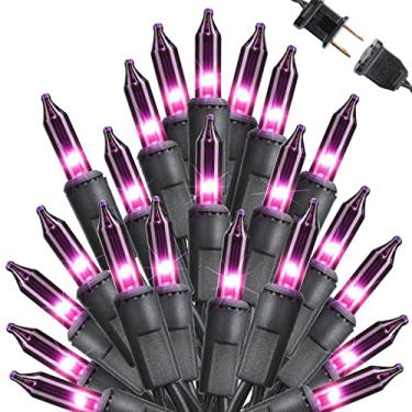 Imagem de Toodour Luzes roxas de Halloween, 23 m, 300 unidades, luzes incandescentes de corda de Halloween, mini lâmpadas conectáveis certificadas UL para casa, jardim, varanda, quintal, festa, decoração
