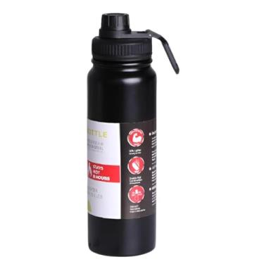 Imagem de Garrafa de Água Térmica Inox 800ml Esportiva com Alça Parede Dupla Isolada a Vácuo Antivazamento Garrafinha Academia Fitness Corrida Esportes Escritório Aço Inox (Preto)