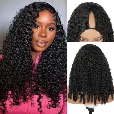 Imagem de Peruca de cabelo humano encaracolado birmanês em V com cachos em espiral e parte em V com cordão para mulheres negras, 200% de densidade de onda de água, perucas de cabelo humano, encaracolado preto